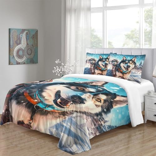 Funda nórdica de impresión digital 3D diseño de perros nórdicos tacto suave con cremallera 5