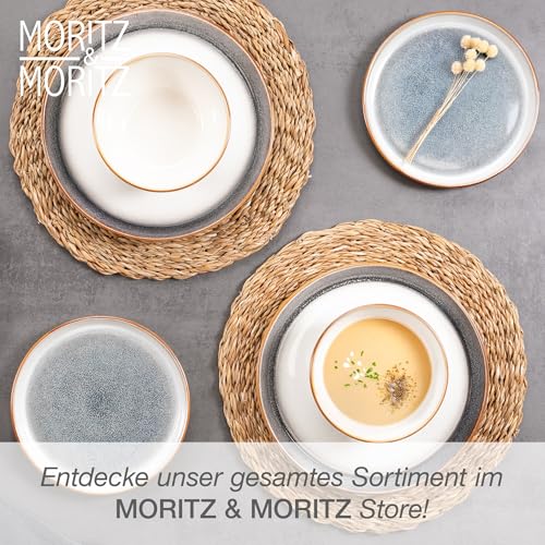 Moritz & Moritz TARENTO 24-tlg. Geschirrset 6 Personen Grau - Elegantes Teller Set aus hochwertigem Steinzeug - Geschirr Set aus 6x Dinnerteller, 6x Dessertteller, 6x Suppenteller und 6x Tassen