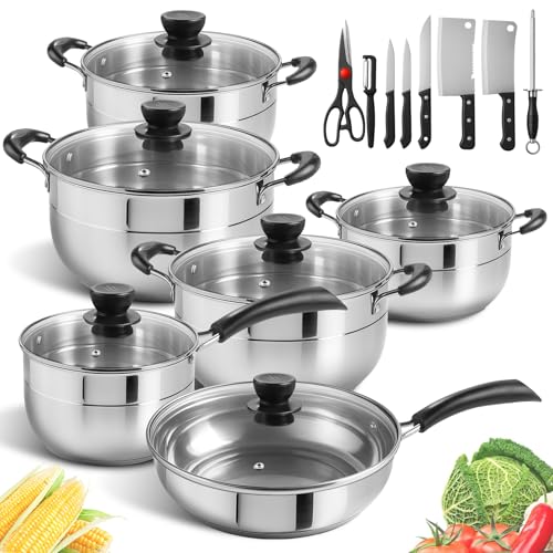 Opiniones y reviews de Acero vitrificado los preferidos por los clientes. 42 NOVRY Batería de Cocina de Acero Inoxidable de 20 Piezas, Juego de Ollas y Sartenes Antiadherentes con Juego de Cuchillos para Estufas de Inducción, Eléctricas y Gas (color...