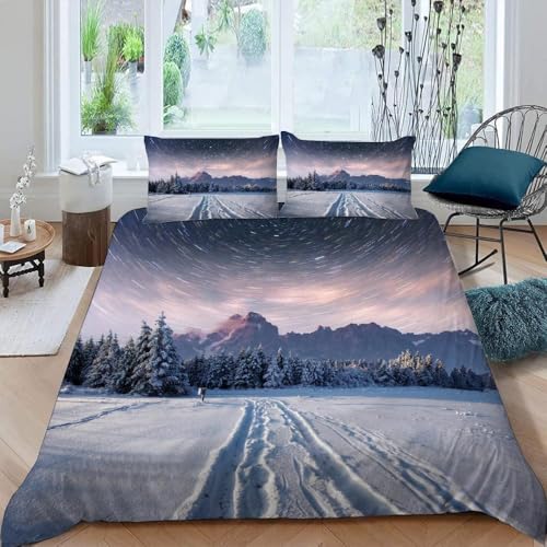 Funda Nordica Cama 135/150 Paisajes Nevados Microfibra Suave 3D Funda Nórdica 220x240 Paisaje Natural Ropa de Cama con Cremallera Fundas Edredón con 2 Fundas Almohada e-1631