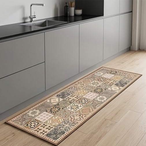 Image of HomeCloud Rubber Kitchen Mats for Floor Set of 2 Pcs | Non-Skid, Soft Absorbent Rugs for Kitchen, Laundry, and Hallway | 120x40cm, 40x60cm| 4mm Thickness (Beige Khaki Multi)