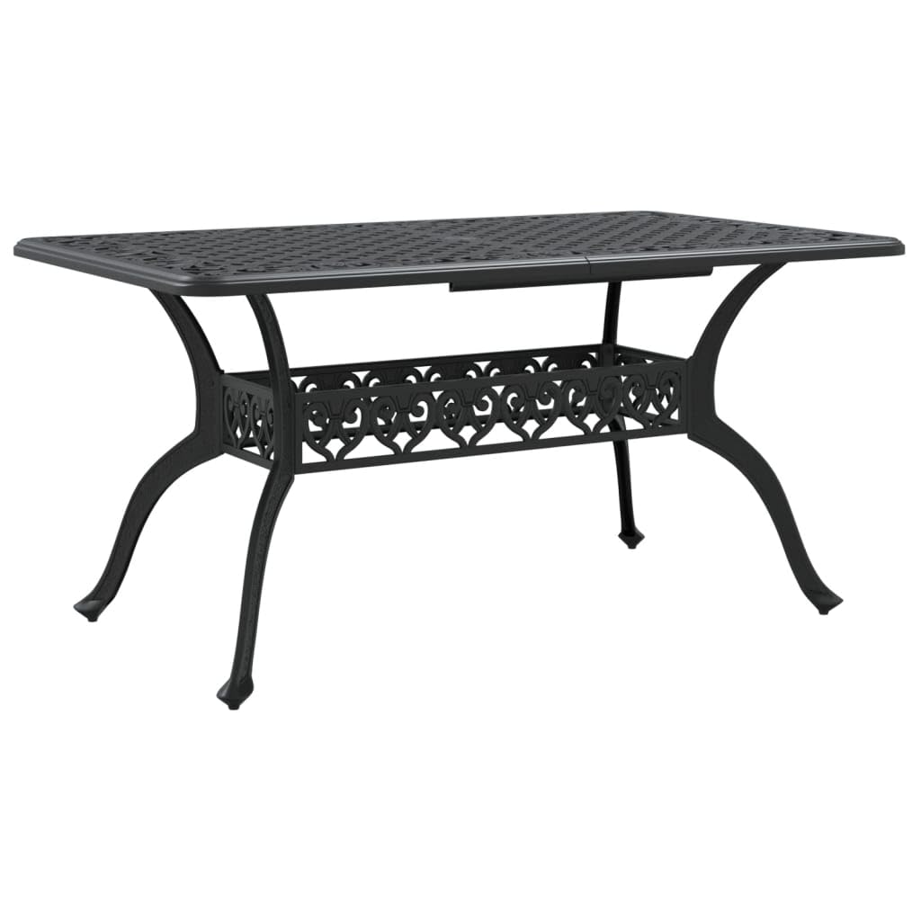 Czarny stół ogrodowy 150 x 90 x 72 cm, z odlewanego aluminium, stół ogrodowy, stolik kawowy, taras, balkon