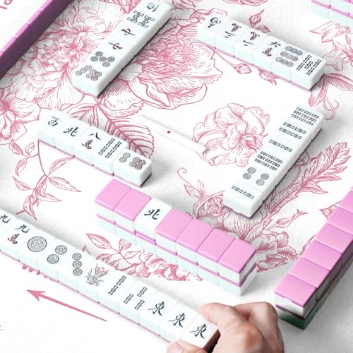Hillsuren Mahjong Tablecloth 55" x 55" Polyester Square Instructional Design with Rules for Family Game Night Party Favor Supplies(Pink Floral) by Hillsuren - Used condition - Image 5