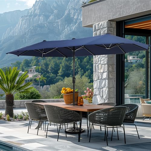 GREEN PARTY 13ft Rectangle Patio Umbrella Double Sided Outdoor Table Umbrella with Crank & 1.5 Pole Large Market Umbrella for Poolside Garden Deck Backyard Navy Blue