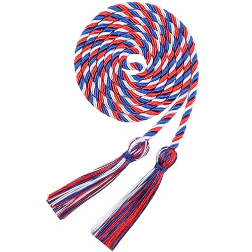 Image of Graduation Honor Cord 68 inch Grad Braided Honor Cords with Tassel Honor Rope Grad Cords for Graduation Students Bachelor Master Doctoral Gown Grad Decor (Red White and Royal Blue)