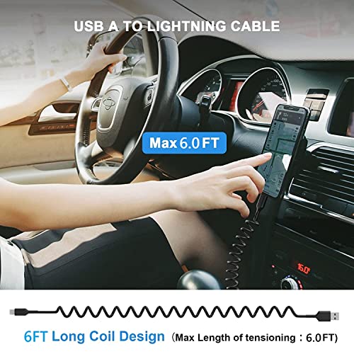 Coiled Lightning Cable For Iphone, 2 Pack [Apple Mfi Certified] 6Ft Usb To Lightning Cord Coil Iphone Charger Cable For Car Compatible With Iphone 14 13 12 11 Pro Max Xs Xr X 8 7 6 Ipad, Black #TOP2