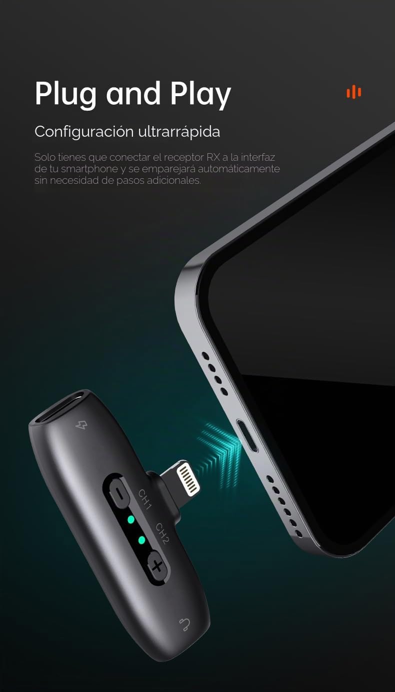 hohem MIC-01 Micrófono de Solapa inalámbrico de Solapa para iPhone iPad, Certificado MFi, Control Remoto,100m(328ft),7.5H, Micrófono Plug-Play para Vlogs, Live Stream (1 TX + 1 RX)