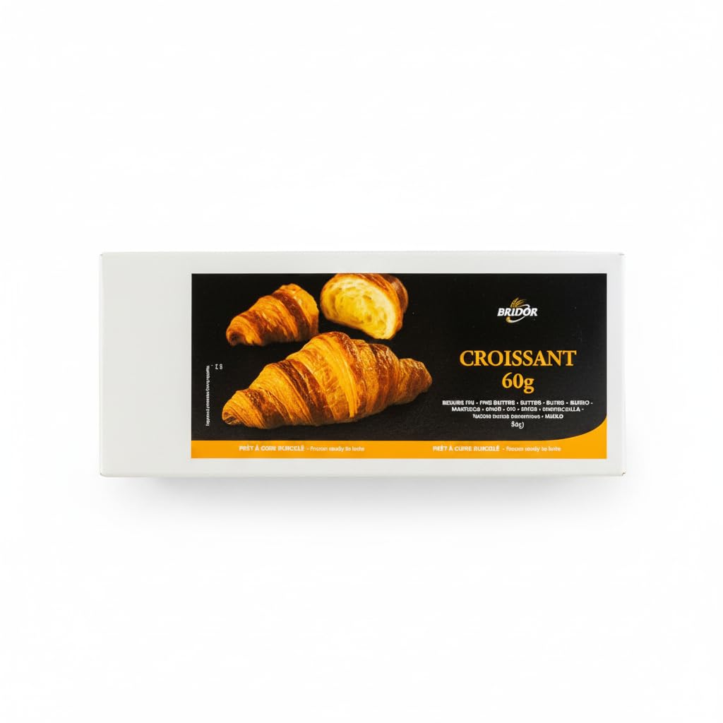 Croissants de Mantequilla Fina Francesa (Beurre Fin) - Pack de 30 Unidades de 60g - Formato Frio Listo para Hornear - Bollería Tradicional Francesa - Bridor - Caja 1,8 kg - NEXU
