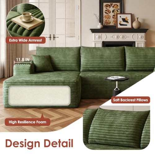 Image of Boneless Couch, Modular Sectional Couches for Living Room, U-Shaped Cloud Couch Sofa with Deep Seat, Fluffy Corduroy Upholstered Corner Sofa