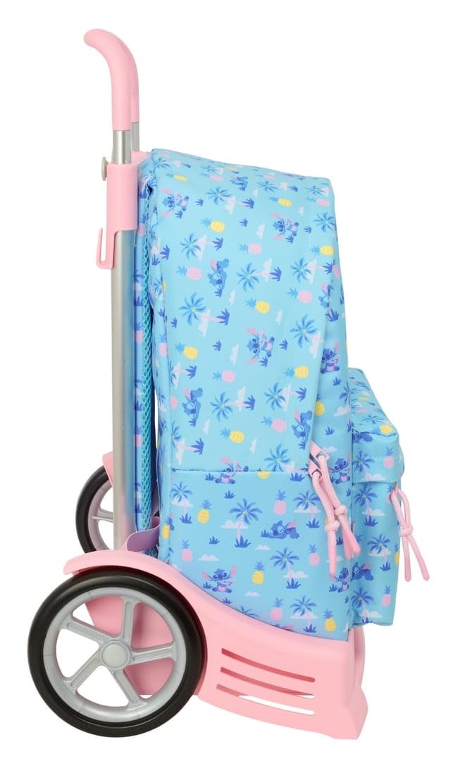 Safta | Mochila Grande con Ruedas Stitch Waves Compact Evolution Extraíble, Carro Incluido 85 cm Alto, Ergonómica y Acolchada, Bolsillo Frontal, Asa Superior, Mochila Niña, Medidas 33x15x42 cm