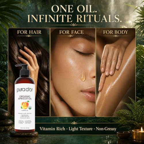 PURA D'OR USDA ORGANIC 100% Pure Apricot Kernel Oil for Hair Face Body 16oz - image 4