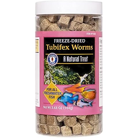 San Francisco Bay Brand Freeze Dried Tubifex Worms Fish Food - All Natural High Protein Treat for Freshwater Fish, Cichlids, Discus, Angelfish, Catfish, Barbs - Bloodworms Fish Food - 3.68 oz (104g) Cover