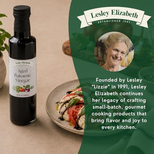 Image of Lesley Elizabeth Aged Balsamic Vinegar - Authentic Modena Italian Balsamic, Rich & Syrupy Flavor - Perfect for Salads, Veggies, Meats & Cheese - 8.5 fl oz (250ml) Glass Bottle