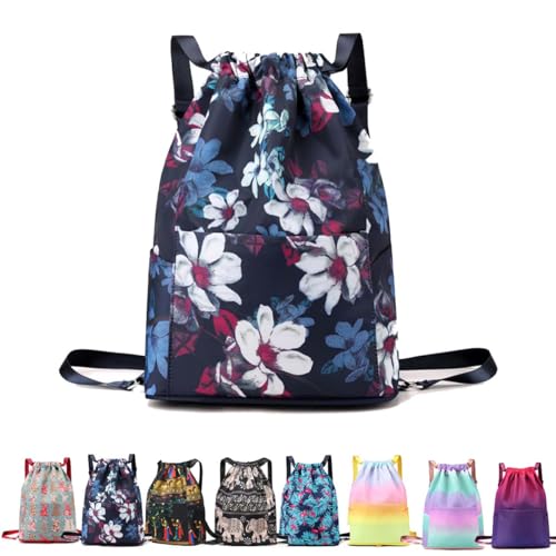 LELEBEAR Drawstring Foldable Large Capacity Dry-wet Separation Travel Sports Backpack,Women Waterproof Drawstring Foldable Backpack (D)