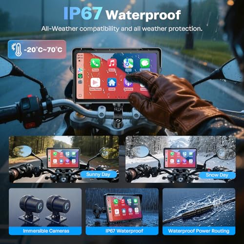 Image of WonVon Motorcycle CarPlay Screen with Android Auto - 7 inch Waterproof GPS, Pantalla para Moto, Apple CarPlay, Navigation System for Motorcycle, Dual 4K Dash Cam Bluetooth Audio, BSD & TPMS