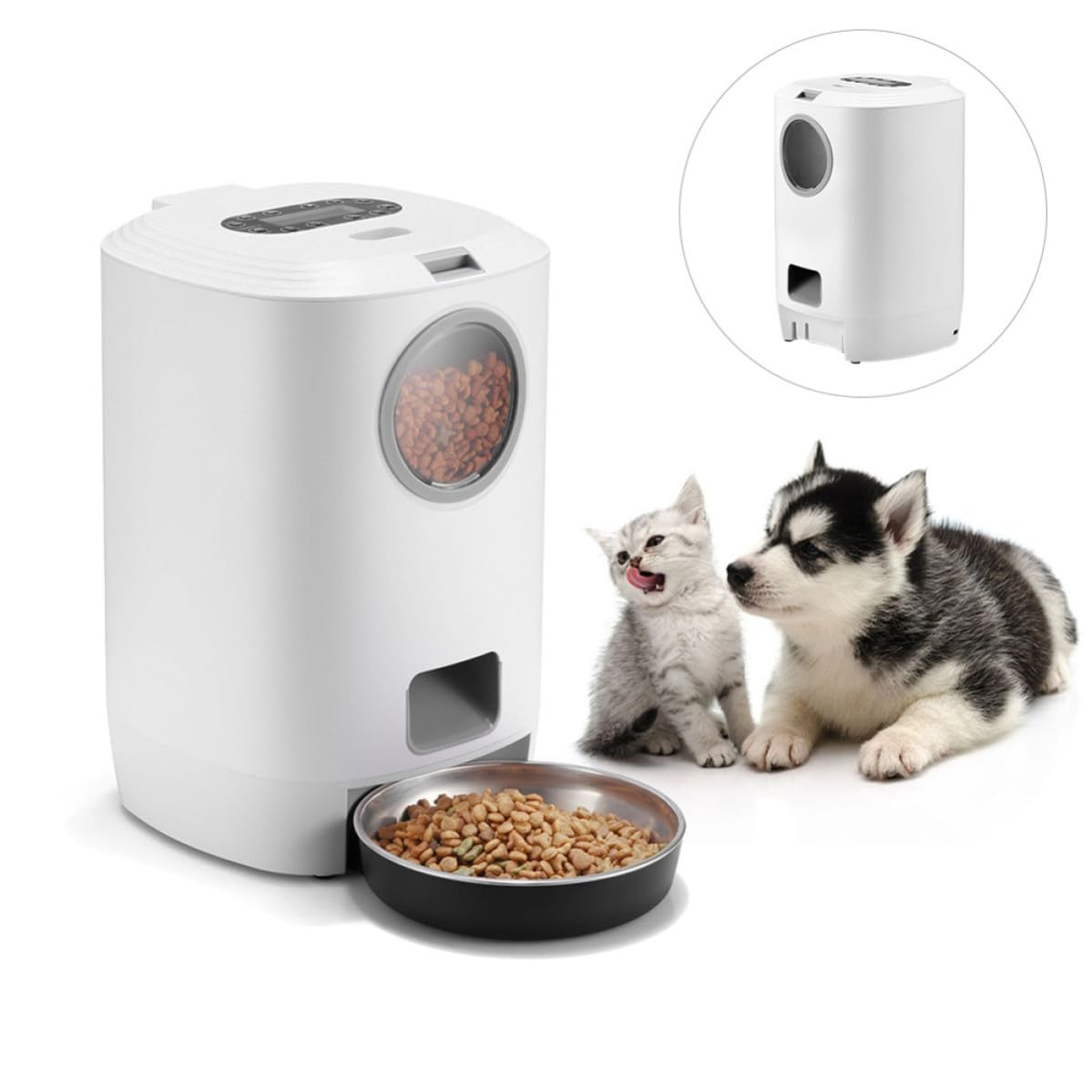 OUNONA Alimentador Automático para Mascotas Comedero para Perros 4.5l Blanco USB, Automático, de Abs, Acero Inoxidable y Pc, para Alimentación de Mascotas y Perros
