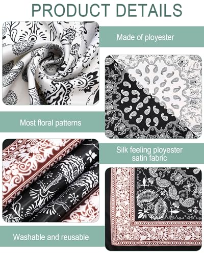 JaGely 12 Pcs 35" Satin Square Large Head Scarves Silk Like Neck Scarf Vintage Bandanas Satin Hair Scarf Neckerchief4
