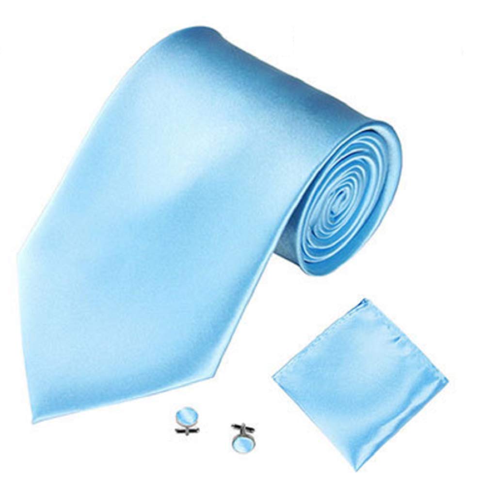 L&L® Skinny Mens wedding event prom party necktie tie+Handkerchief+cufflinks set (Sky blue)