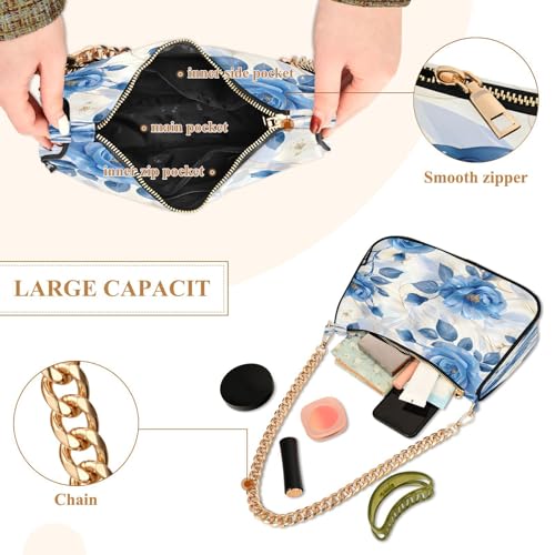 Shoulder Bags for Women Blue Roses Hobo Tote Handbag Small Clutch Purse with Zipper Closure4