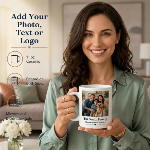Personalized Custom Photo Coffee Mug, Text or Logo, 11 oz, White - Image 3