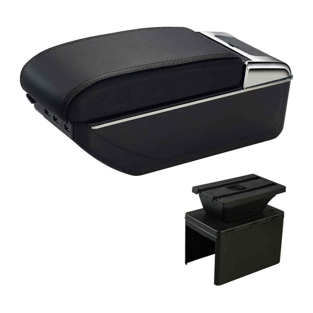 Toiumops Armrest for Universal, Car Armrest Box Center Console Store box(C2 Black Line USB)