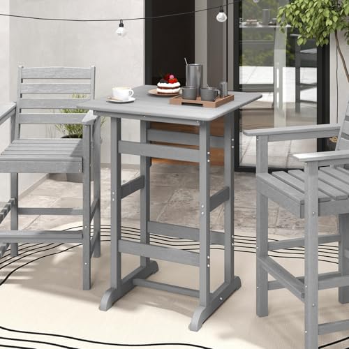 Image of Giantex 42 inch Height Outdoor Tall Bar Table, HDPE Square Pub Tables with Wood Grains, High Top, Cocktail Bistro Table for Adirondack Chairs, Patio, Garden, Poolside, Yard, Balcony, Grey