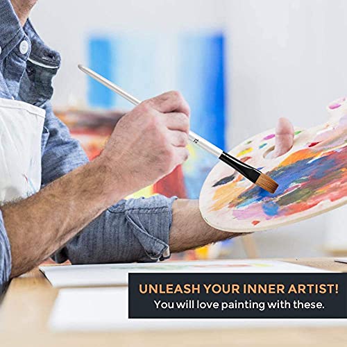 Art Paint Brushes Set, 12 PCS Nylon Professional Flat Paint Brushes for Watercolor, Oil Painting, Acrylic, Face Body Nail Art, Crafts, Rock Painting