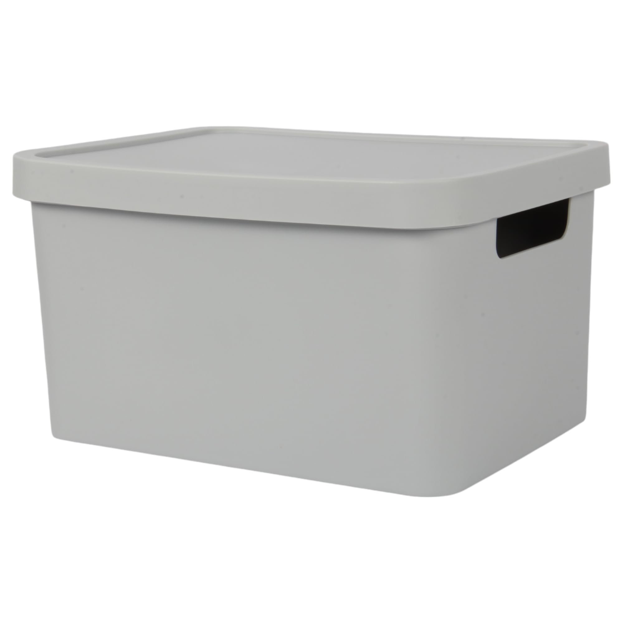 Plastic Large Storage Box with Lid, 31L Capacity, Solid Matte Colour, Decorative Design with Handle, Stackable & Nestable Space-Saving Organizer for Home & Office β 45.5 x 33.5 x 25 cm (GREY)