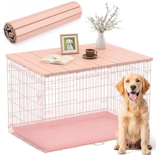 Maxdot Pink Dog Crate Topper Countertop for 24 Inch Dog Cage Foldable Wood Crate Topper Durable Decorative Pet Kennel Top for Pet Cage Wood Cover Only (Bamboo)