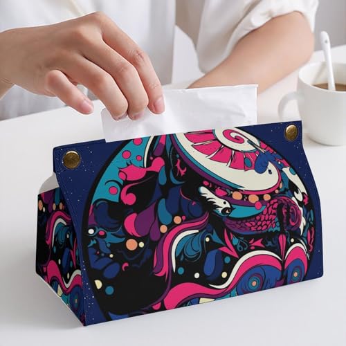 Boîte à mouchoirs en cuir imprimé bleu au design exclusif - 6