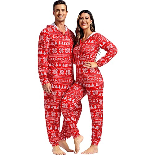 frawirshau Christmas Onesie Adult Christmas Pajamas for Family Onesies for Christmas Onesie Adult Men Red M3