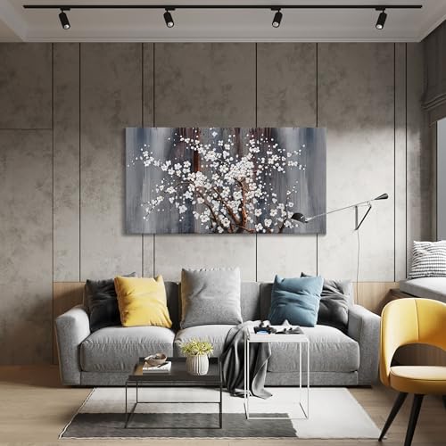 Image of AJAZIKO Plum Blossom Canvas Wall Art Brown Wall Decor Living Room Bedroom Pictures for Over Bed Framed Artwork for Wall Modern Canvas Paintings for Decorations Office Decor
