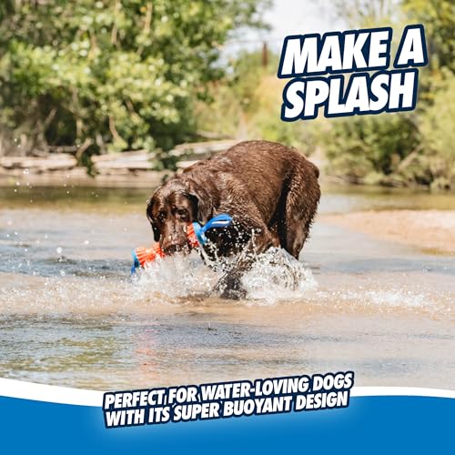 Image of Chuckit! Rugged Bumper Fetch Stick, Medium, 13.5in, Orange and Blue | Has TPR Ridges for Easy Grip, Doubles as a Tug-of-War Toy and Floats in Water; Not Recommended for Aggressive Chewers