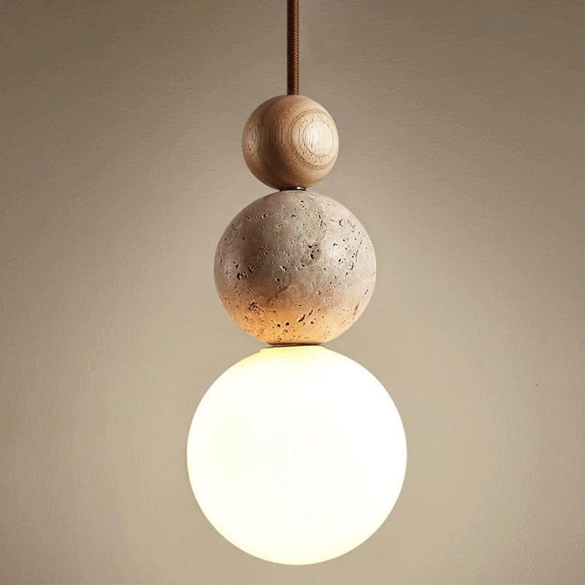 COSRUB Spherical Pendant Light，Yellow Travertine Pendant Lamp Frosted White Glass Chandelier for Bedside Restaurant Kitchen Island Bar(Yellow)