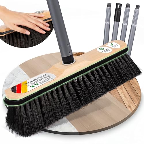ORGAFLIX Qualitäts Besen mit Stiel 28 cm mit Kantenschutz rostfreies 24 mm Gewinde Kehrbesen für Haus und Küche Besenkopf Qualitätsmischung aus Deutschland Zimmerbesen mit Besenstiel