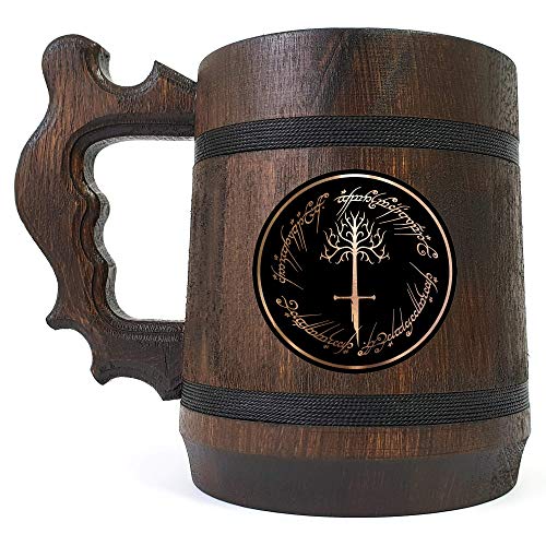 One Ring With Tree Of Gondor Beer Mug, Lord Rings Personalized Stein, Wooden Tankard