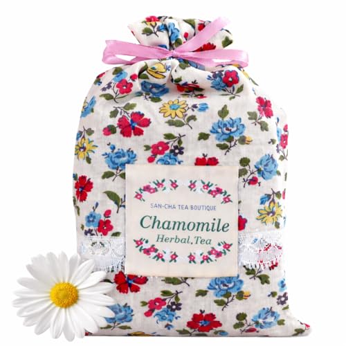 Image of SAN-CHA Tea Boutique Pure Chamomile Herbal Tea Bags, Caffeine Free (Pack Of 15) Pyramid Tea Bags,100% Biodegradable, Plastic Free Tea Bags, Sleep Tea, Bed Time Tea, 20 Gram