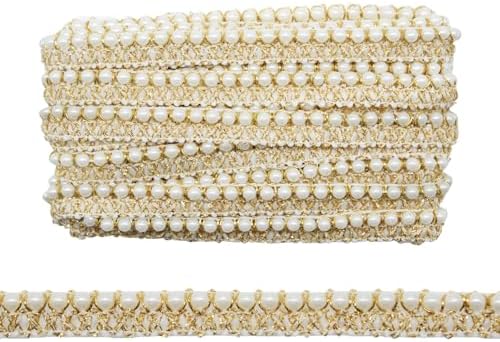 Yalulu 10 Yards Braided Pearls Embroidery Fringe Beads Ribbon Lace Sewing Trim Costume Dress Wedding Gifts Wrapping DIY Crafts Arts (Gold-White) Yalulu 10 Yards Braided Pearls Embroidery Fringe Beads Ribbon Lace Sewing Trim Costume Dress Wedding Gifts Wrapping DIY Crafts Arts (Gold-White)