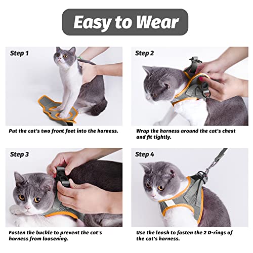 Image of FAYOGOO Gray Escape Proof Cat Harness & Leash Set, XL (Chest 16-17.5'') for Small Cats /Dogs, Outdoor Activities