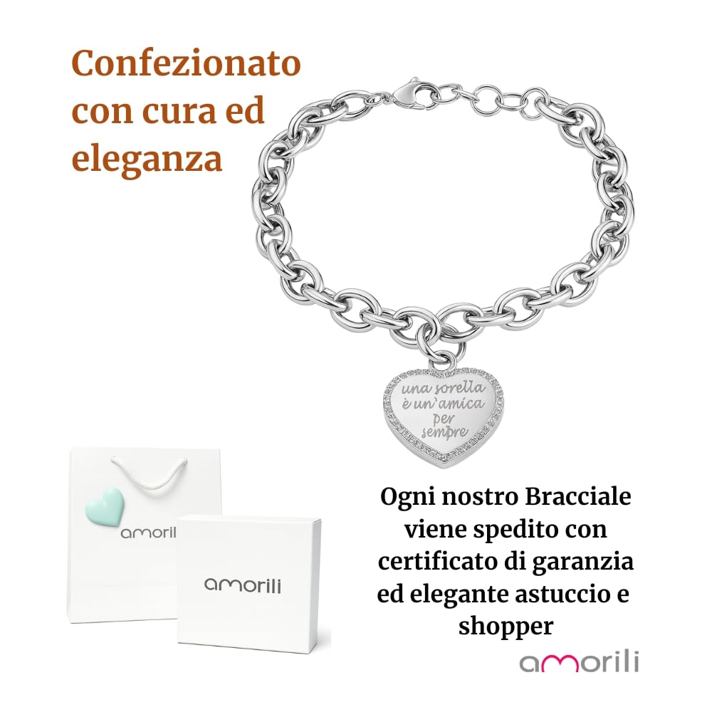 Bracciale Miglior Sorella in Acciaio Inox e Zirconi | Idea Regalo Compleanno per Sorella | Gioiello Brillante con Frase Affettuosa | Regalo Speciale per Lei bcc2825