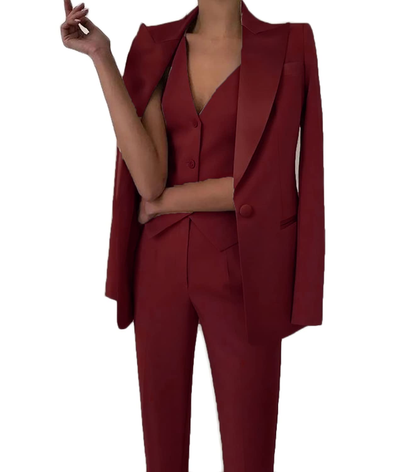 Conjunto de traje de 3 piezas para mujer, con solapa de muesca, ajuste delgado, chaqueta, pantalones, conjuntos de traje para boda, graduación, negocios, oficina, traje de mujer, ropa casual