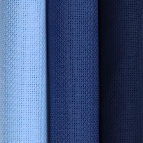 Image of KCS 3 pc of 15 inch x 18 inch(38cmx45cm) 18 Count Cross Stitch Cotton Aida Cloth Needlework Rolled Fabric Box,18CT,Light Blue+Jeans Blue+Navy Blue