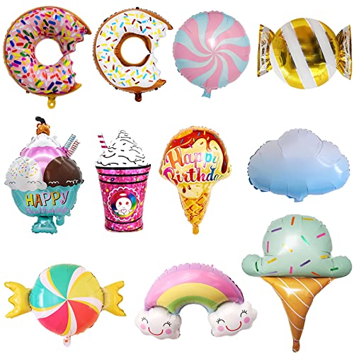11 Candy Ice Cream Donut Foil Globos Set, Globos de Helado en Forma de Rosquilla para Comunion Cumpleaños Niñas Baby Shower Bodas Aniversario Decoraciones Cover