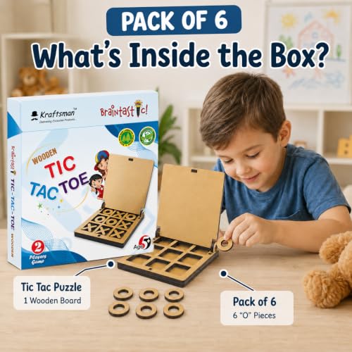 Image of Braintastic Wooden Tic Tac Toe Portable Game-Pack of 6 for Birthday Return Gifts Party Pack, Travel Board Game, Return Favors for All Age Group Kids & Adults