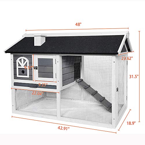 BIRASIL 48\" Weatherproof Wooden Rabbit Hutch House with Outdoor Run, Bunny Hutch House Wood Chicken Coop - Thumbnail 3