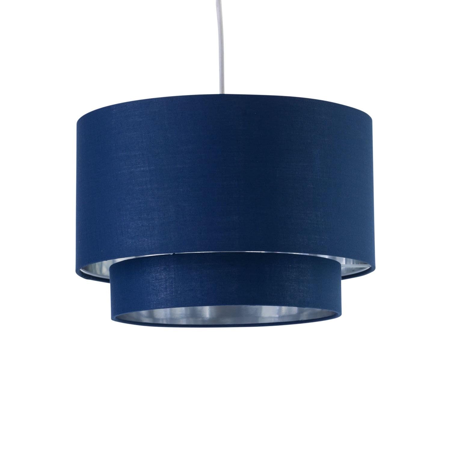 Firstchoicelighting Blue Navy Ceiling Light Shade, Easy Fit Pendant Shade, Metallic Silver Inner, Diameter 38Cm
