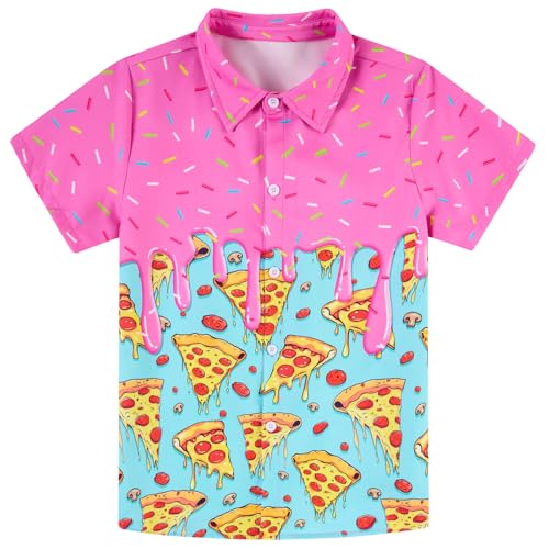 Image of uideazone Boys Hawaiian Shirts Novelty Printed Funky Short Sleeve Button Down Shirt Kids Aloha Luau Shirt 7-14T