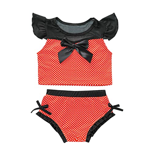 Girls Baby Polka Dot Printed Two Piece Swimsuit Bikini Kids Bowknot Swimwear Outfits Girls Color Block Swimsuit