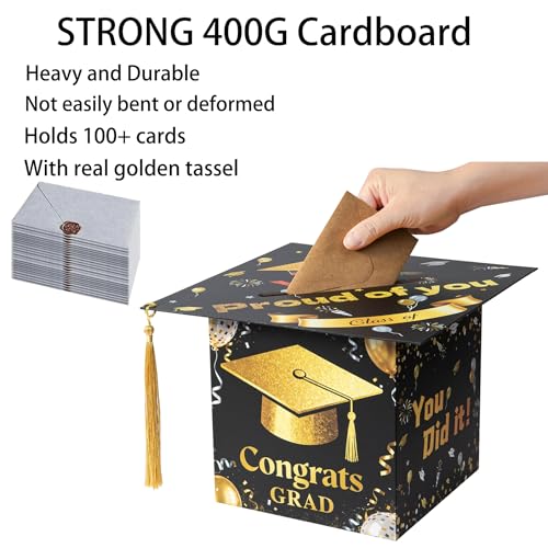 Image of APLUSWER Graduation Card Box with Golden Tassel, Graduation Decorations 2026 Graduation Cap Card Box for Senior Night Graduation Gift Graduation Party Favors Decor Party Supplies