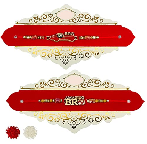 Image of 2 Pcs Amazing Bro And Bro Car Bracelet Rakhi For Brother | Rakhi Combo-146-155 | Red Wristband